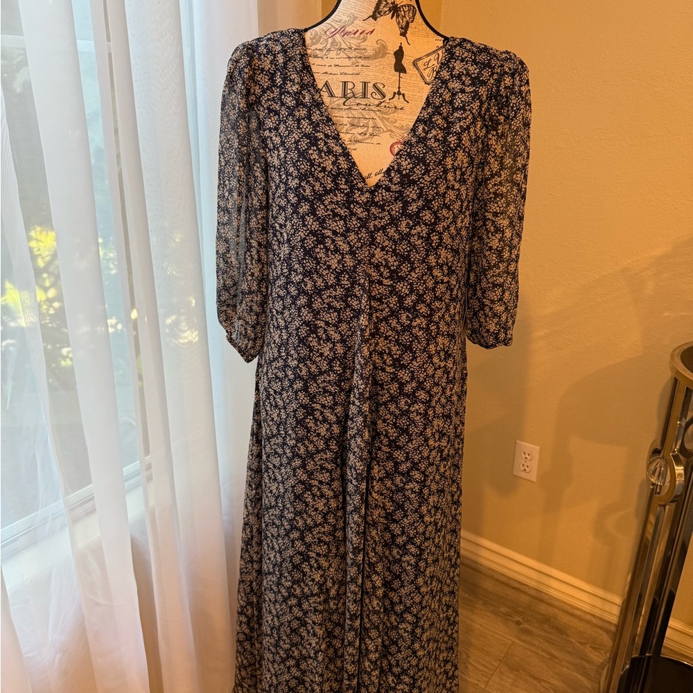MELLODAY Navy Floral Long Sleeve Dress